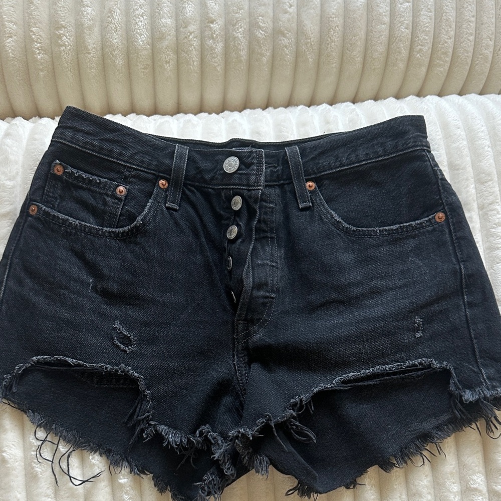 Levi's Black Frayed Jean Shorts